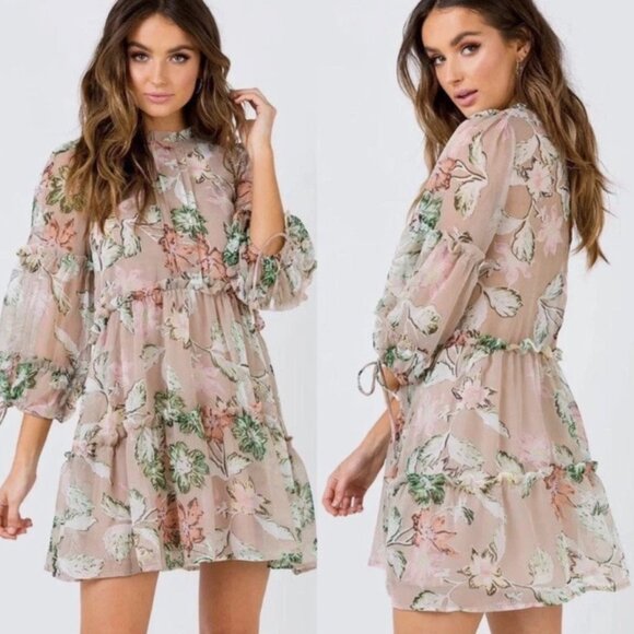 Princess Polly Eden Bloom Ruffled Babydoll Mini Dress Size 2 - Picture 1 of 16